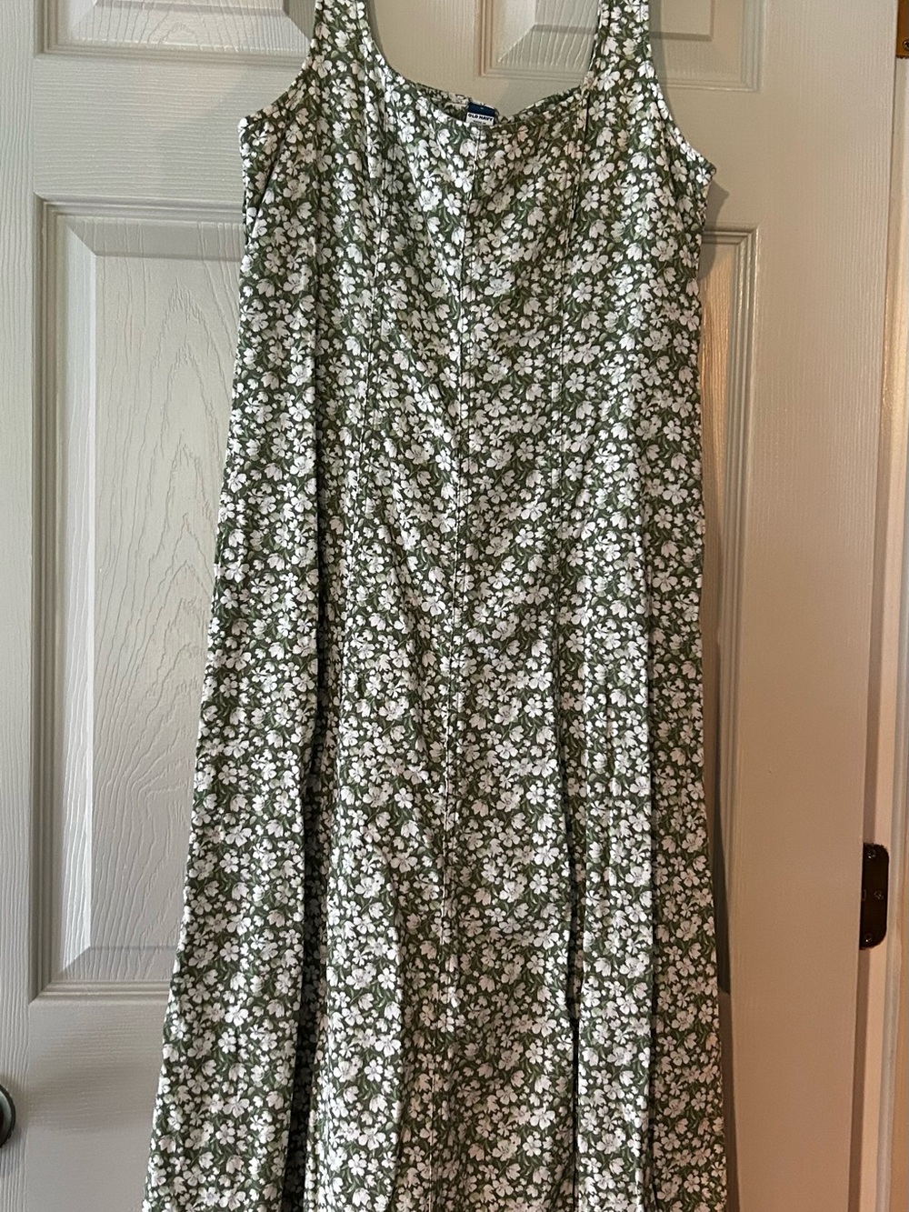 Green and white floral midi